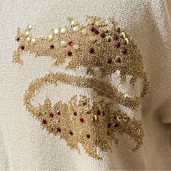 Vintage Mondi Beige and Gold Knit Top With Zodiac Signs with Rivets Size Large - Picture 10 of 12